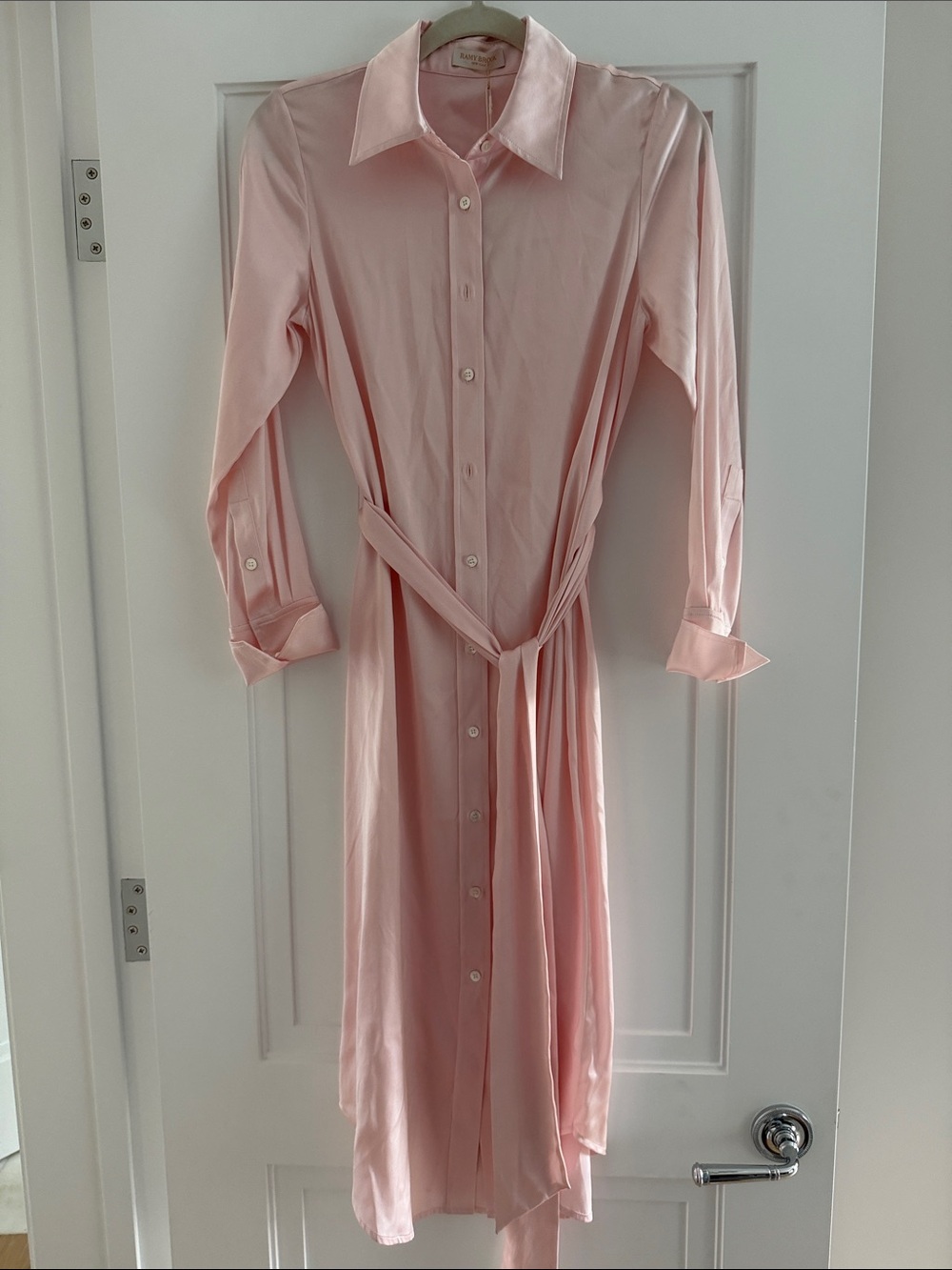 RAMY BROOK VICTORIA DRESS Women’s Light Pink Button-Front Shirt Dress Tie XS/S